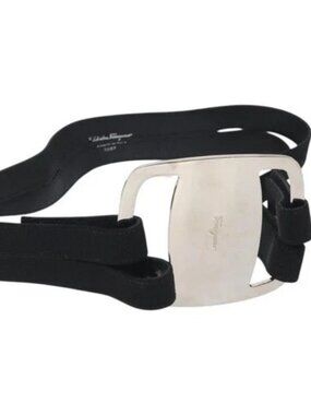 Salvatore Ferragamo Vala Belt Canvas 28.7" Black Auth sw378